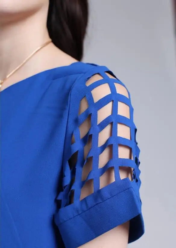 Summer Blouse Sexy Women Ladies Hollow Sleeve Slash Neck Loose Solid Shirts Casual Tops