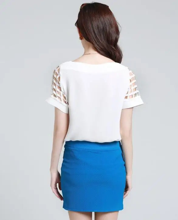 Summer Blouse Sexy Women Ladies Hollow Sleeve Slash Neck Loose Solid Shirts Casual Tops