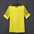 Summer Blouse Sexy Women Ladies Hollow Sleeve Slash Neck Loose Solid Shirts Casual Tops