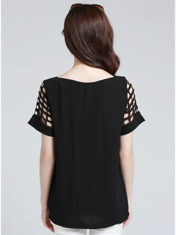 Summer Blouse Sexy Women Ladies Hollow Sleeve Slash Neck Loose Solid Shirts Casual Tops