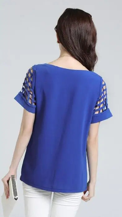 Summer Blouse Sexy Women Ladies Hollow Sleeve Slash Neck Loose Solid Shirts Casual Tops